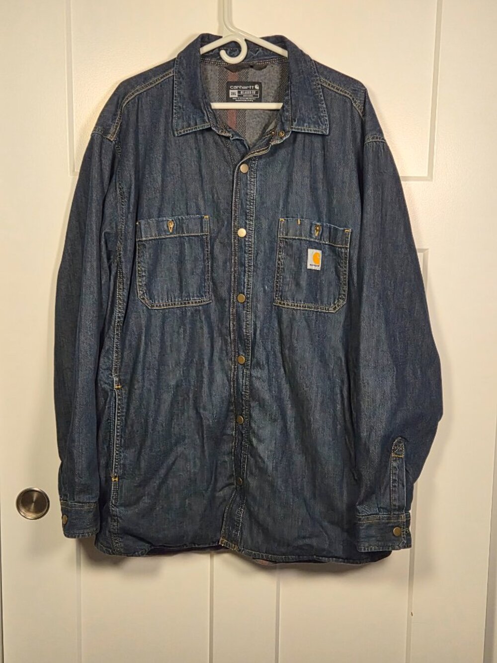 Carhartt Mens 2XL Relaxed Fit Denim Fleece Lined Snap-Front Jacket TJ5605-M